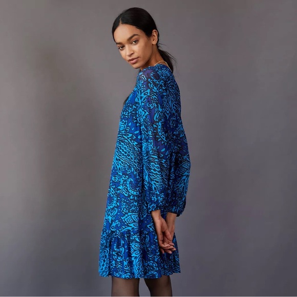 Anthropologie Blue Paisley Knee Length Dress - Picture 3 of 6